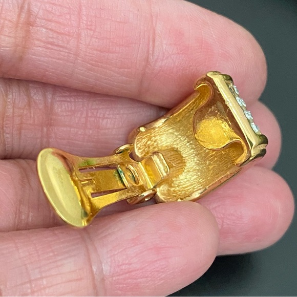 Vintage CHRISTIAN DIOR Goldtone Clear Pave Crystal Half Hoop Clip Earrings 17g - Picture 14 of 16